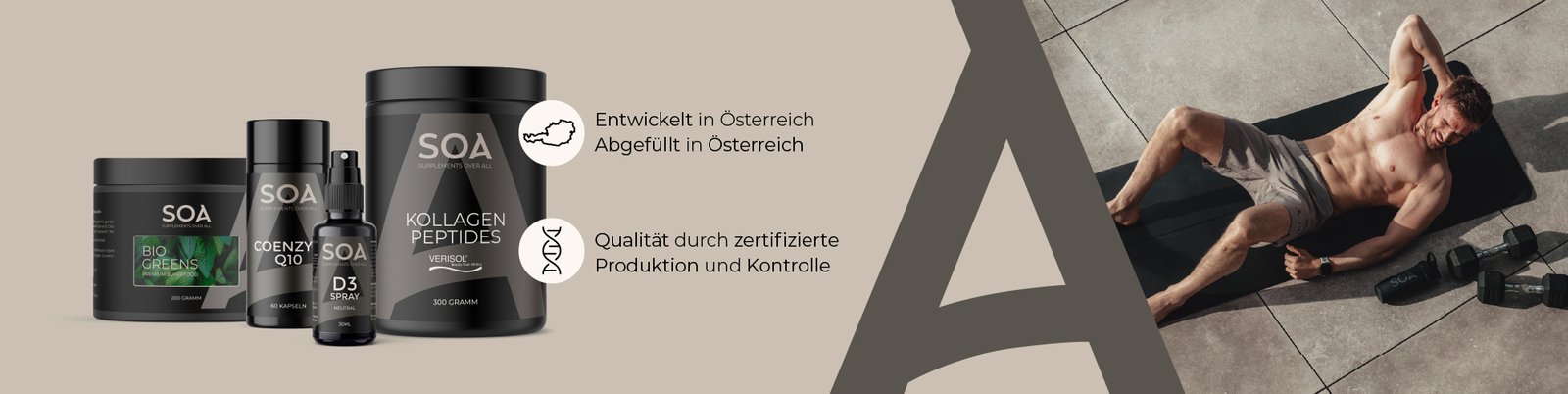 SOA Supplements Over All – österreichische Premium-Nahrungsergänzung und Sportler beim Training